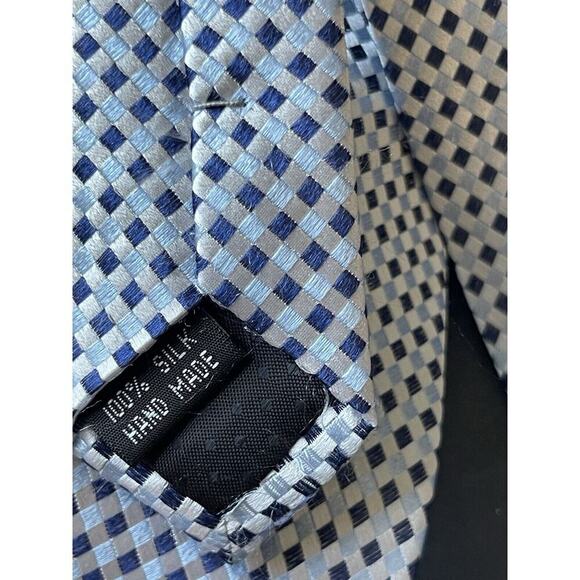 Mens Silk Tie Handmade 100% Silk Blue Geometric Career Office Dress Workwear - Picture 8 of 8